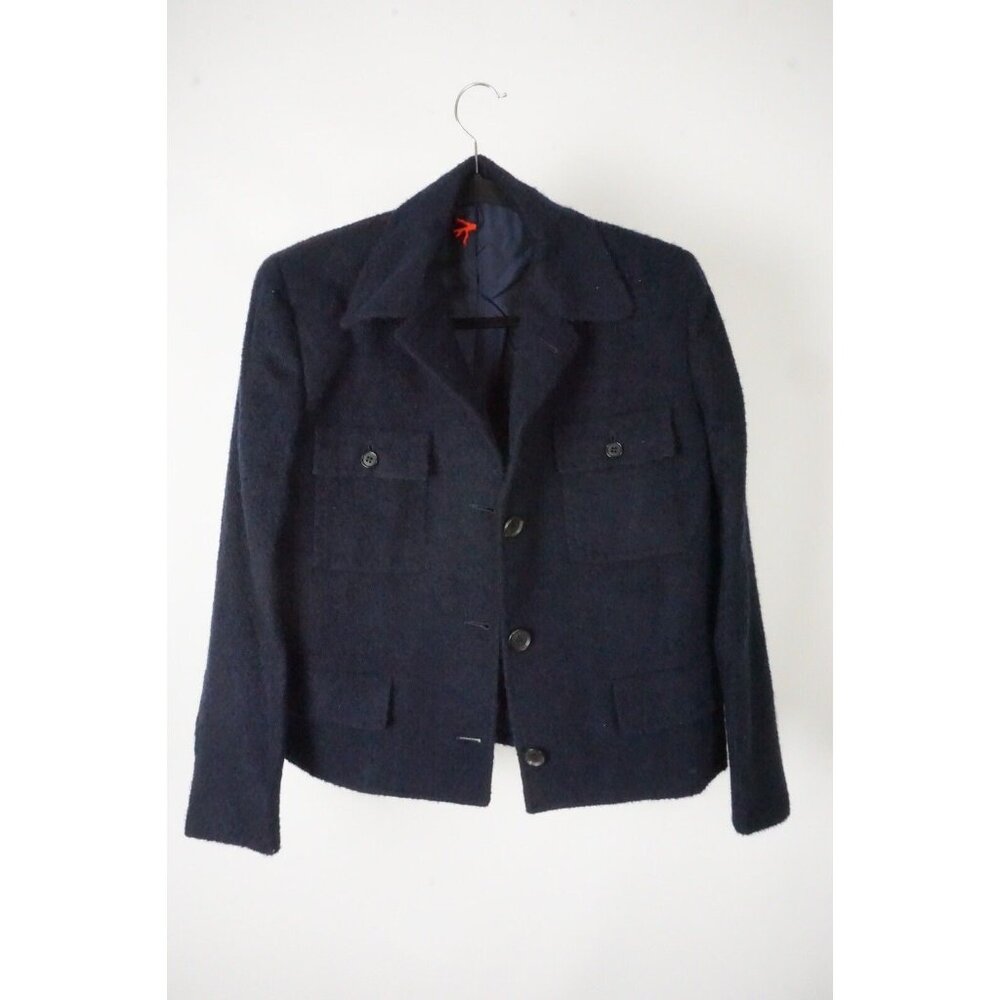 Isaia Navy Blue Woven Fuzzy Cashmere Blend Womens Jacket Sz 40R BRAND NEW